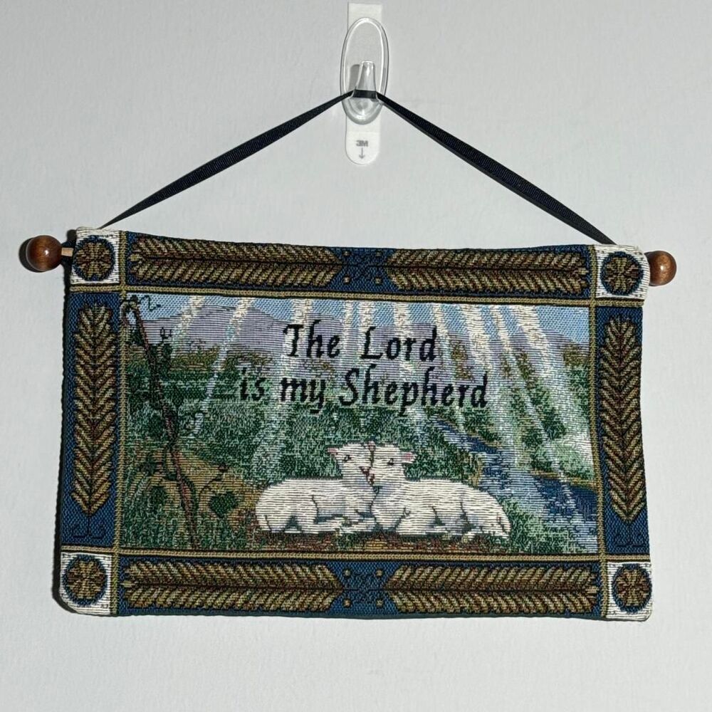 The Lord is My Shepherd Psalm 23 cotton woven tapestry needlepoint wall hanging - Picture 2 of 7